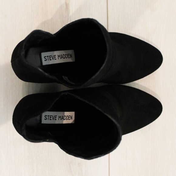 NEW Steve Madden Rookie Black Suede Side Notch Fashion Booties w/ Box, Size 6.5 - Picture 9 of 11